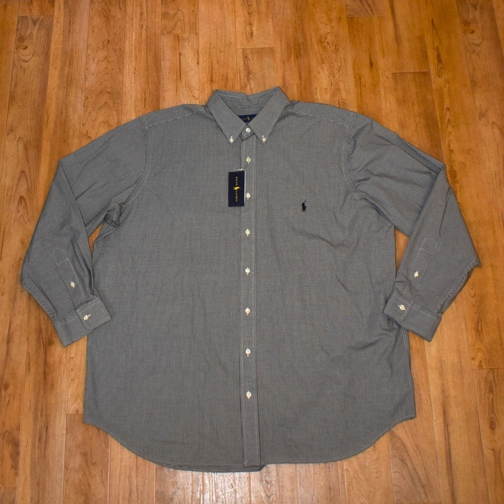 Ralph Lauren Button Down Shirt Mens 2XB Black New Gingham Mini Check Long Sleeve - Picture 2 of 5